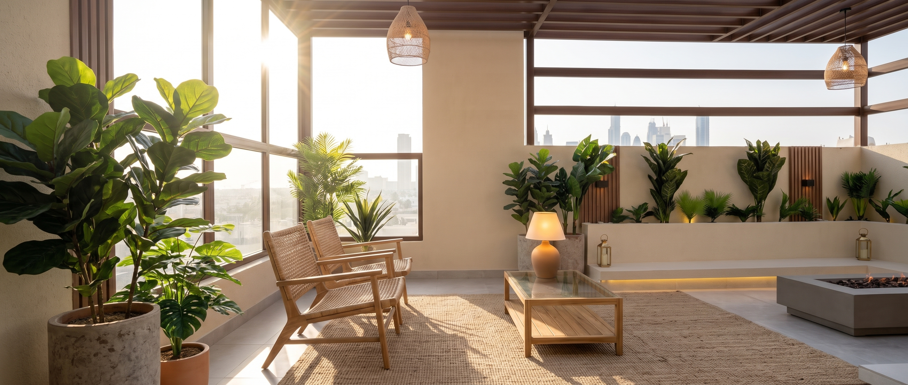 A freshly rearranged living corner in warm light