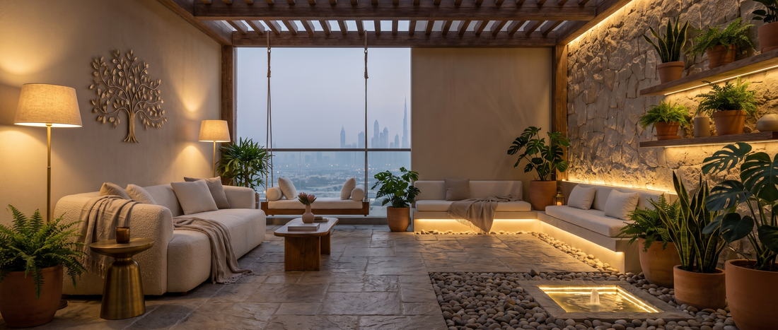 A tactile room in soft warm lamp light