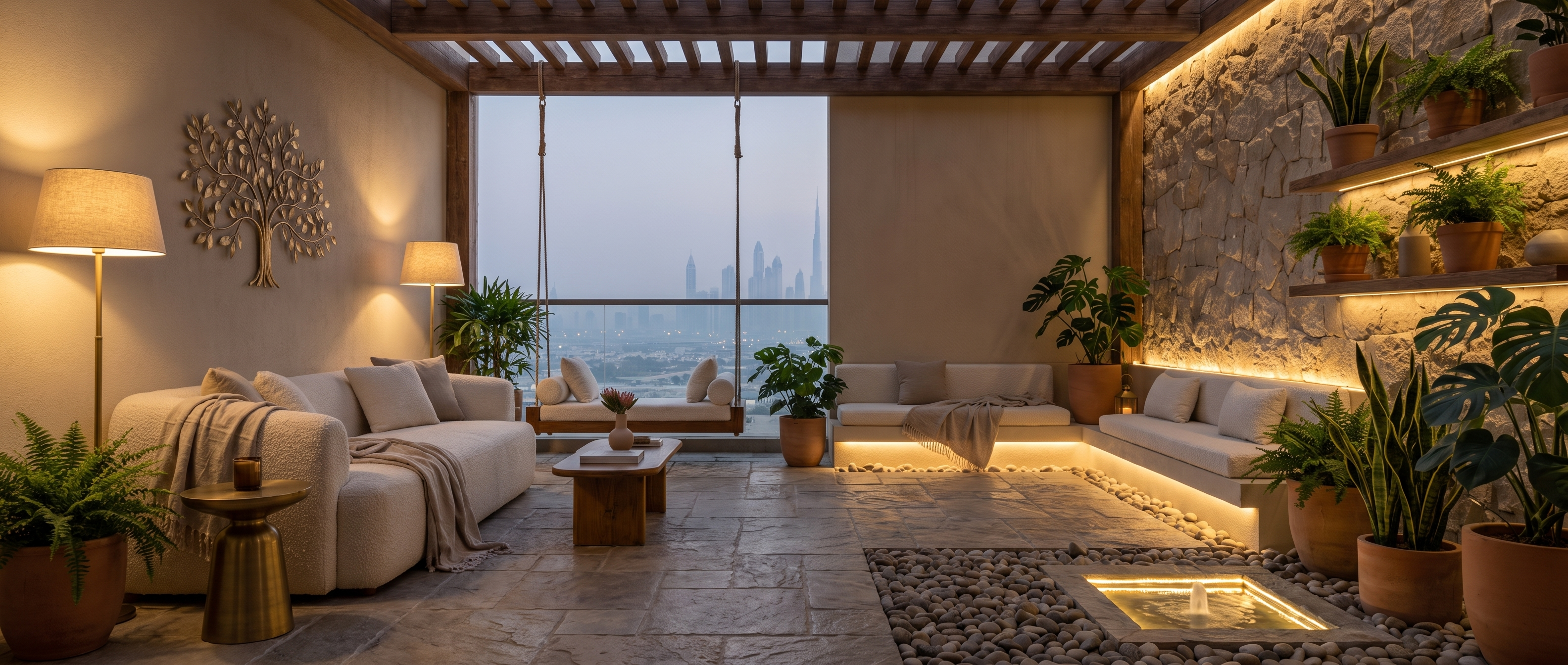 A tactile room in soft warm lamp light