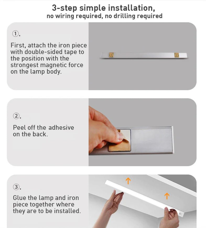 Intelligent Ultra-thin Dimmable Motion Sensor Wireless Strip LED Cabinet Light