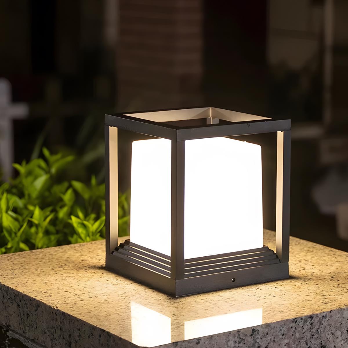 Minimalist Square Waterproof LED Black Modern Solar Fence Post Lights