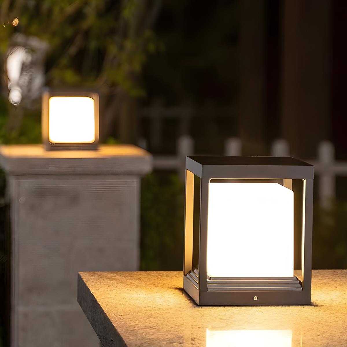 Minimalist Square Waterproof LED Black Modern Solar Fence Post Lights