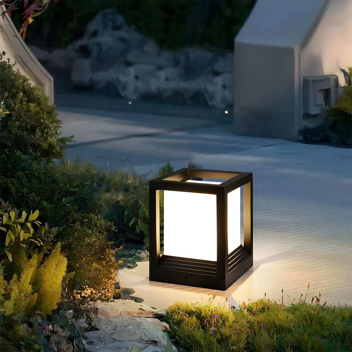 Minimalist Square Waterproof LED Black Modern Solar Fence Post Lights