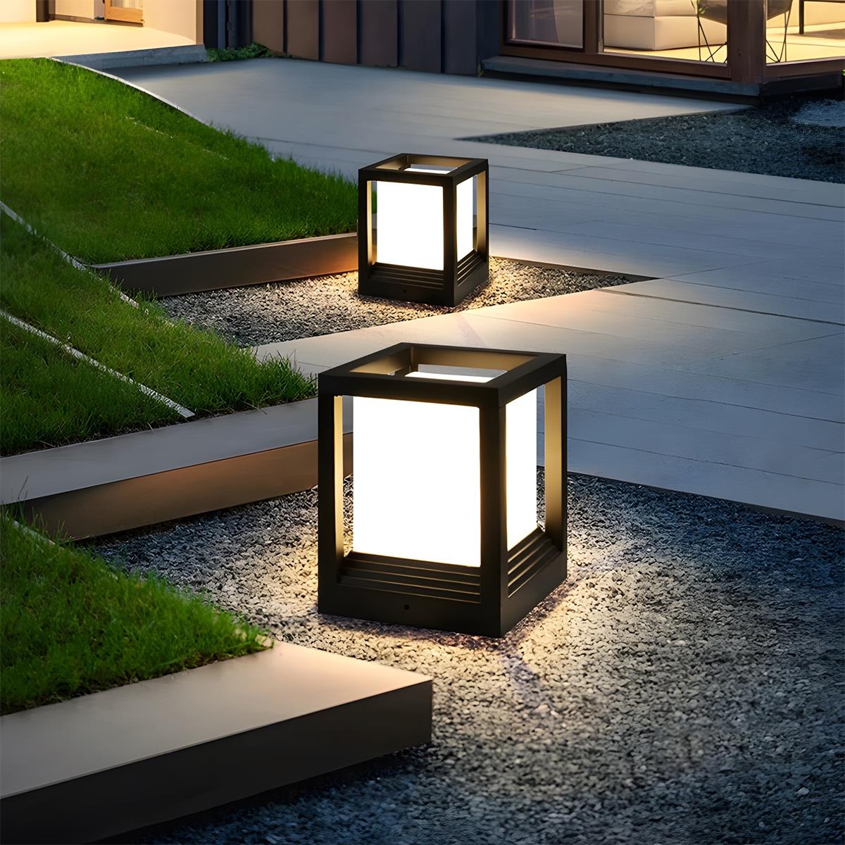 Minimalist Square Waterproof LED Black Modern Solar Fence Post Lights