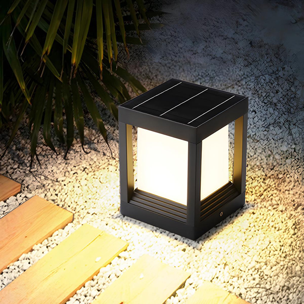 Minimalist Square Waterproof LED Black Modern Solar Fence Post Lights