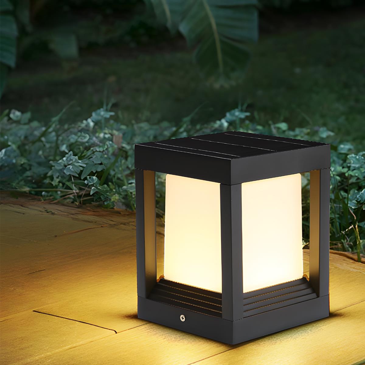 Minimalist Square Waterproof LED Black Modern Solar Fence Post Lights