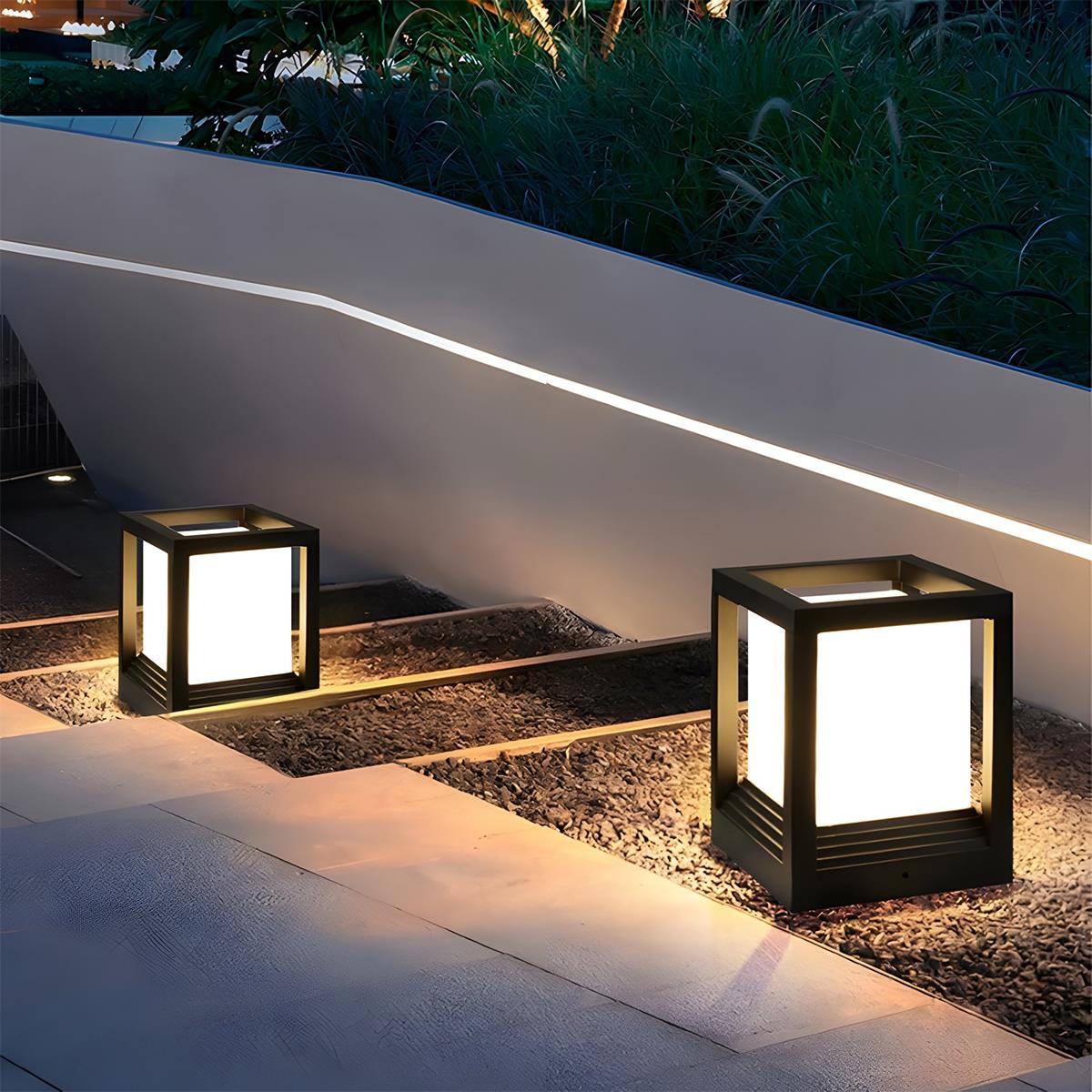 Minimalist Square Waterproof LED Black Modern Solar Fence Post Lights