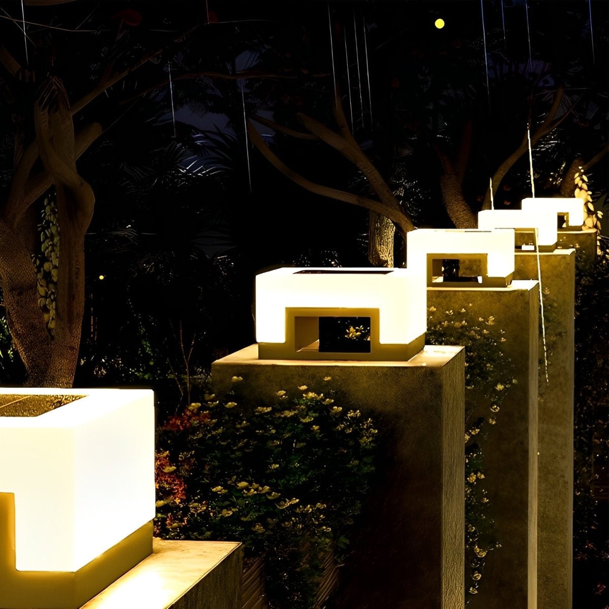 Minimalist Square Waterproof LED Black Modern Solar Post Caps Lights