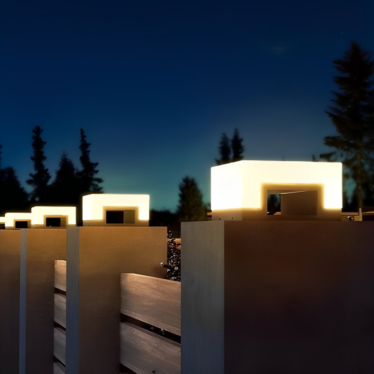 Minimalist Square Waterproof LED Black Modern Solar Post Caps Lights