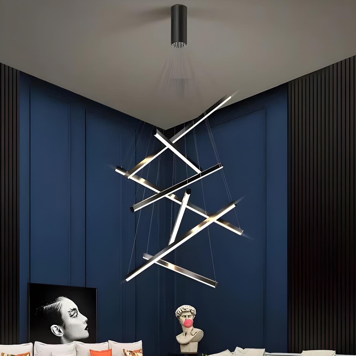 Minimalist Strip Stepless Dimming LED Black Modern Chandelier