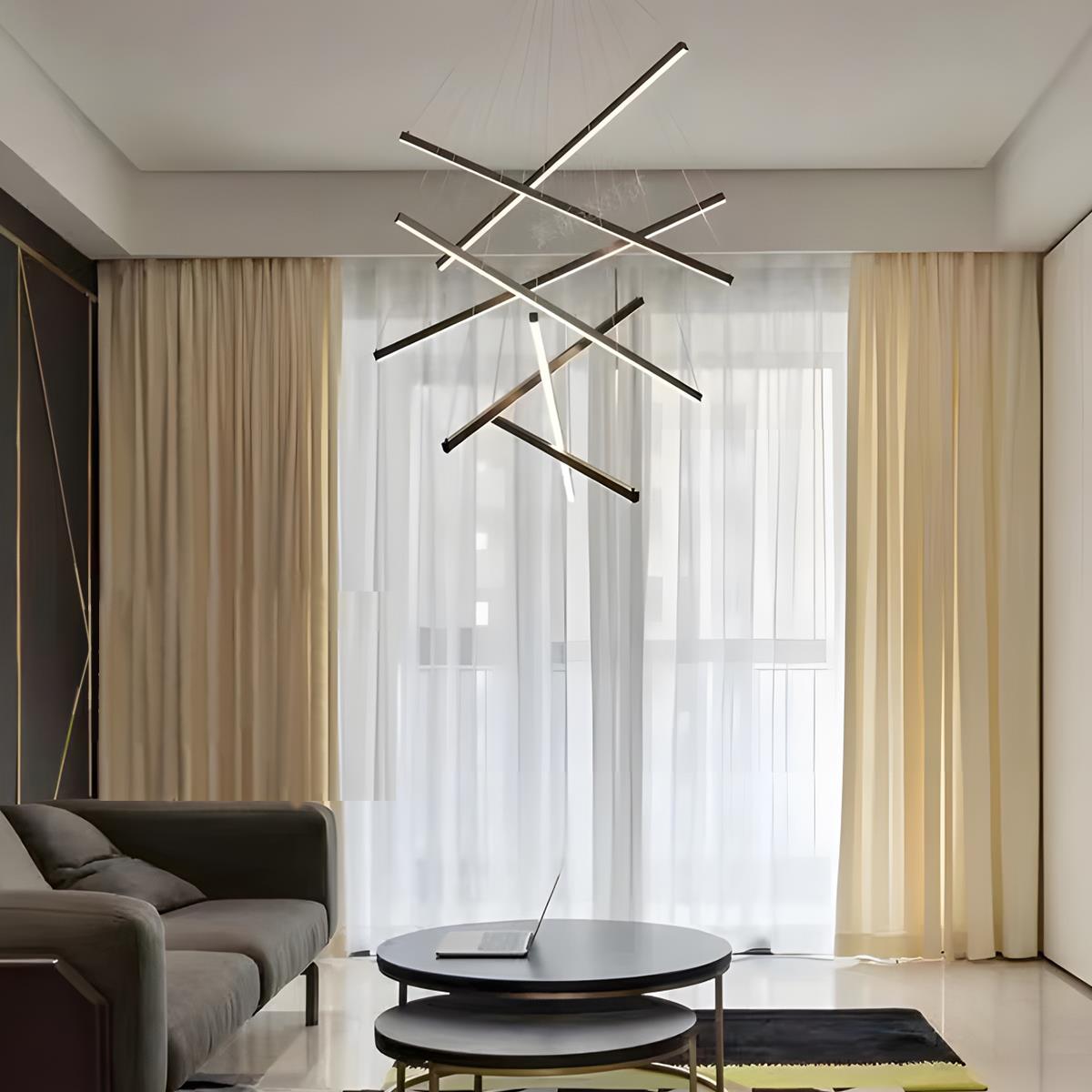 Minimalist Strip Stepless Dimming LED Black Modern Chandelier