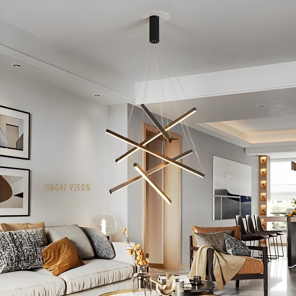 Minimalist Strip Stepless Dimming LED Black Modern Chandelier
