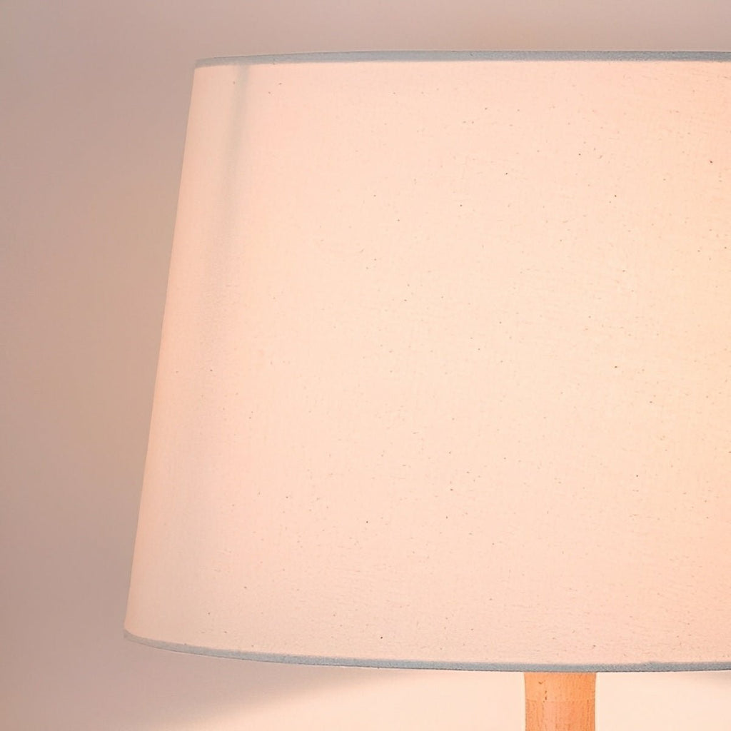 Modern Beech Wood Fabric Drum Shade LED Floor Lamp