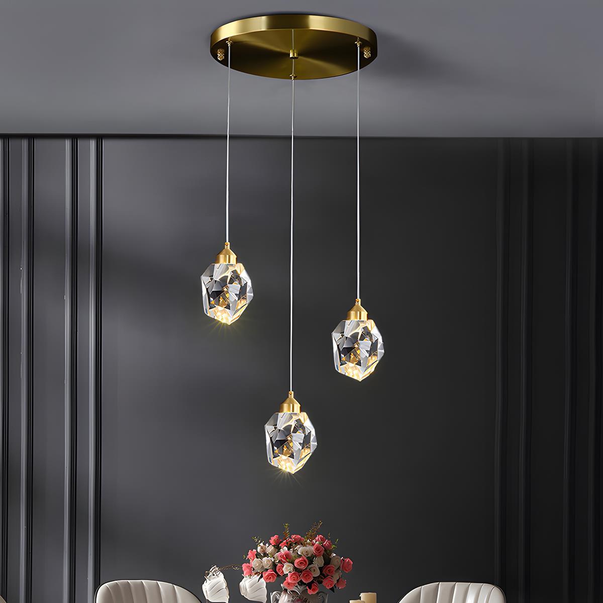 Modern Luxury Dimmable Brass Crystal Pendant Lights