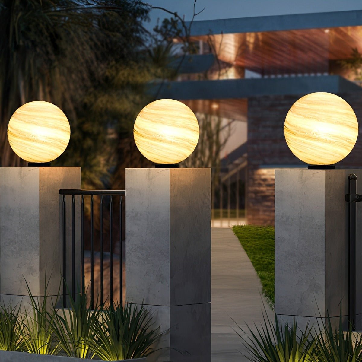 Round Glass Planets Design Waterproof Modern Outdoor Fence Post Lights Column Lighting