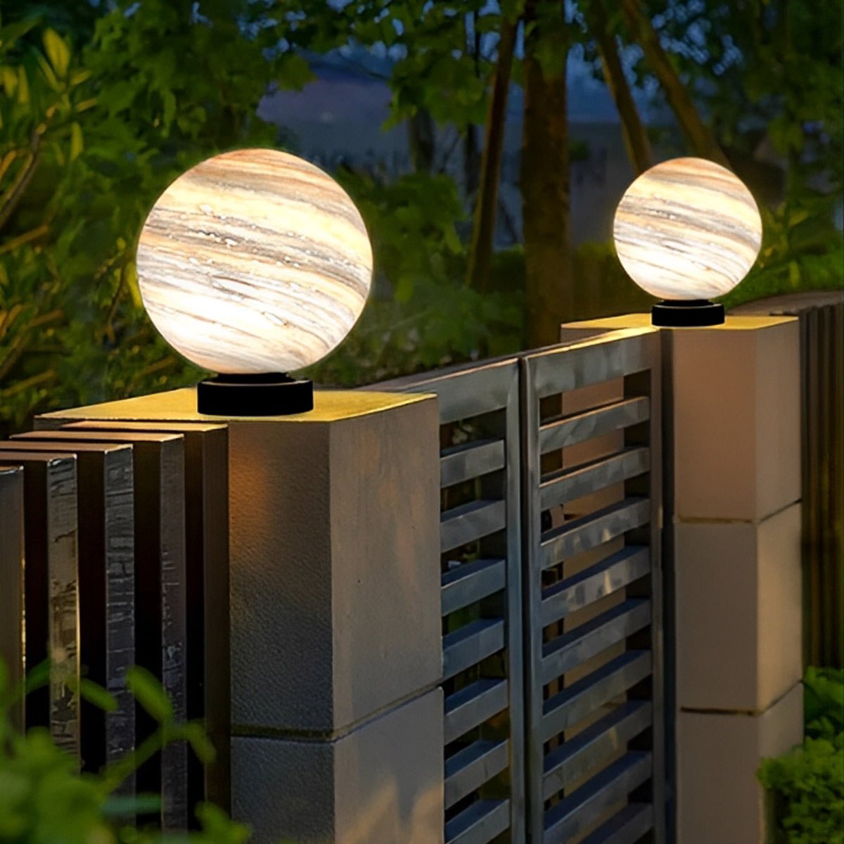 Round Glass Planets Design Waterproof Modern Outdoor Fence Post Lights Column Lighting