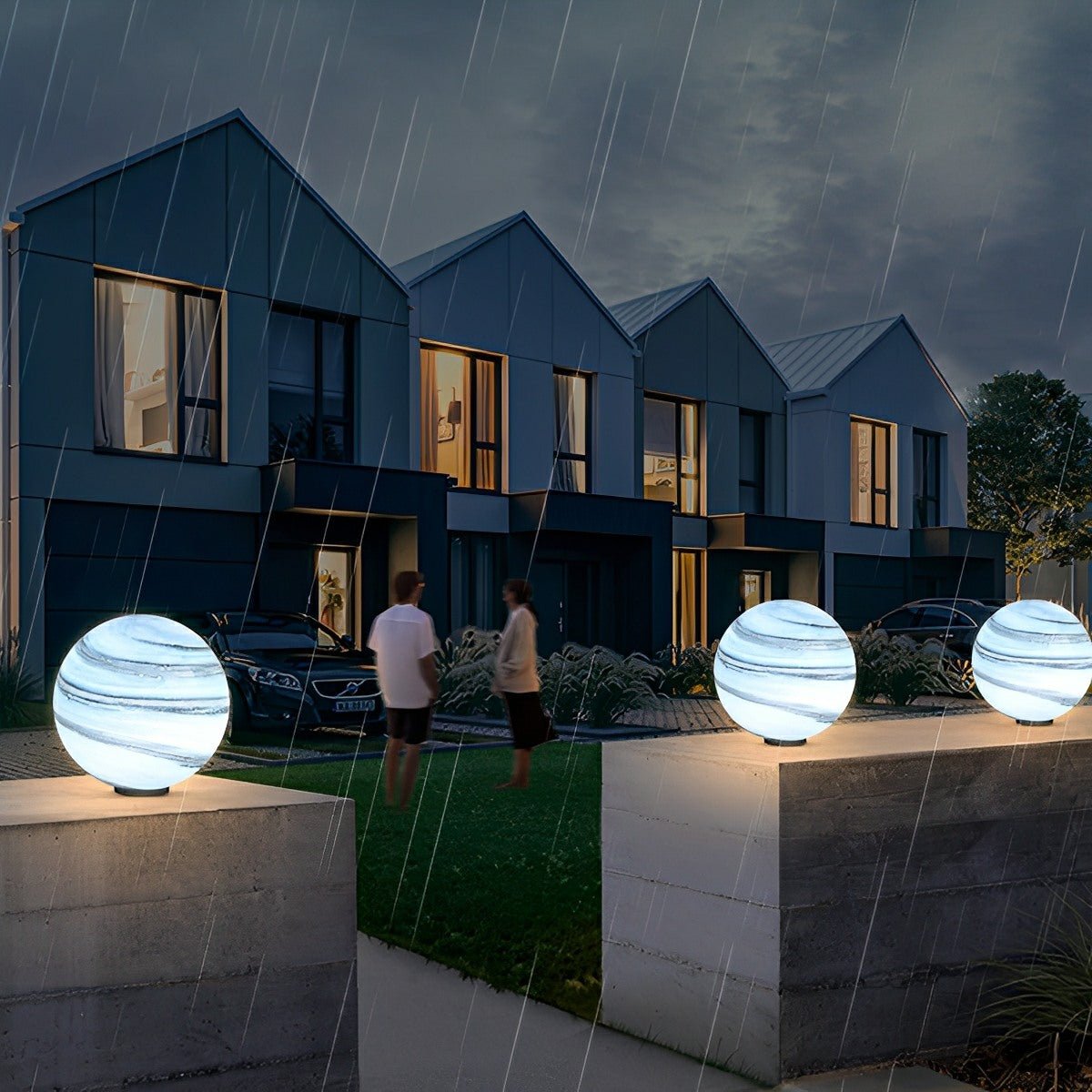 Round Glass Planets Design Waterproof Modern Outdoor Fence Post Lights Column Lighting