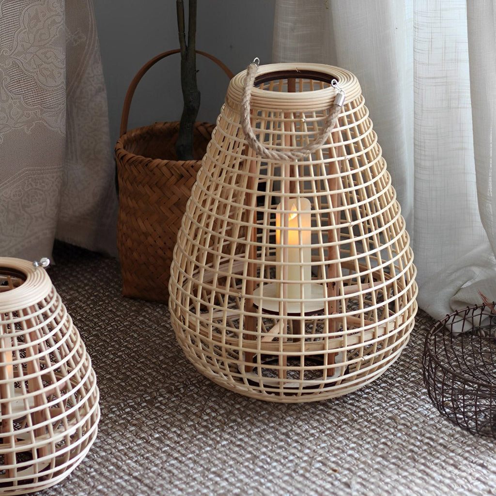 Vintage Handmade Rattan LED Candle Lantern Floor Lamp