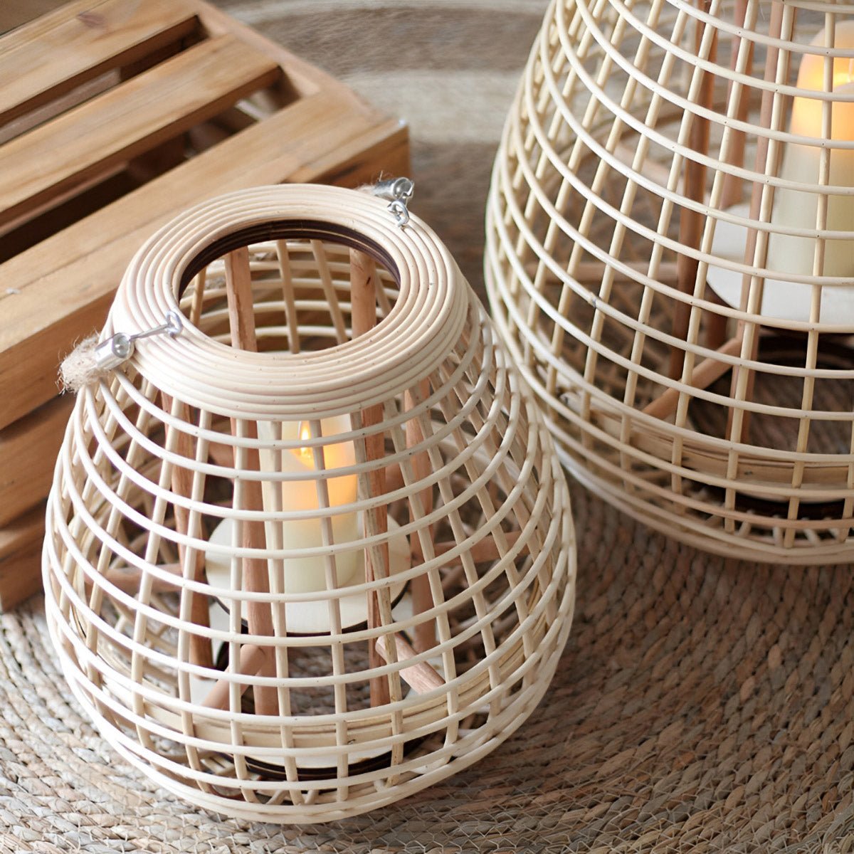 Vintage Handmade Rattan LED Candle Lantern Floor Lamp
