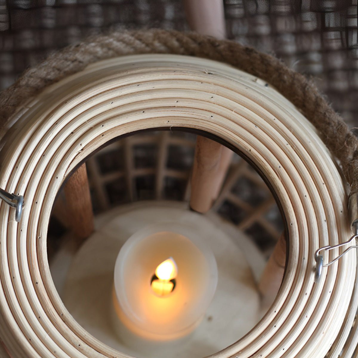 Vintage Handmade Rattan LED Candle Lantern Floor Lamp
