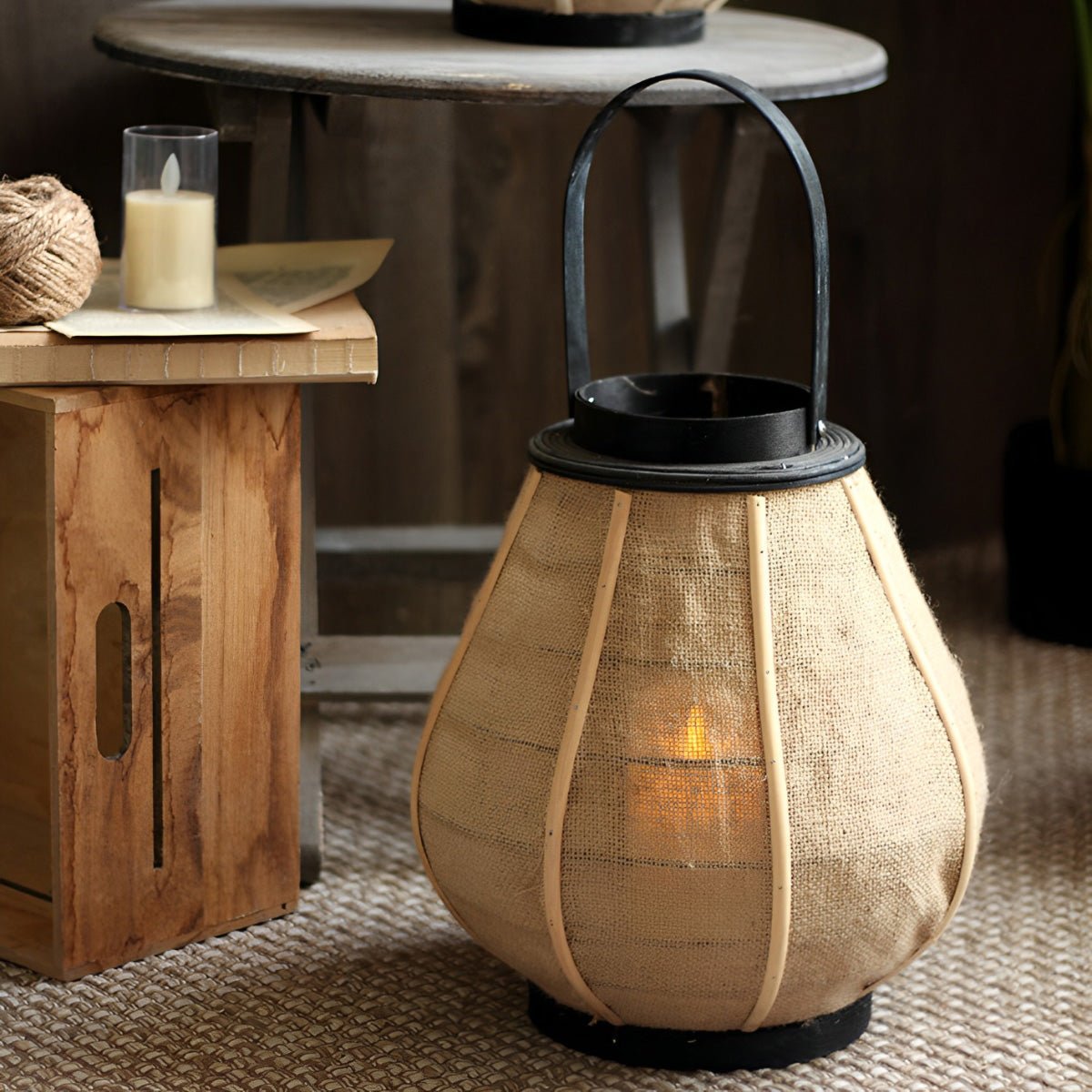Vintage Handmade Wood LED Candle Lantern Floor Lamp