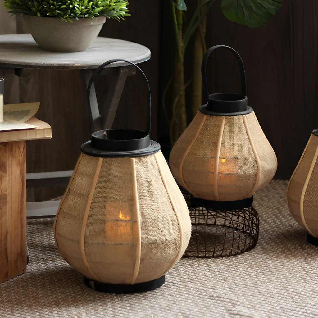 Vintage Handmade Wood LED Candle Lantern Floor Lamp