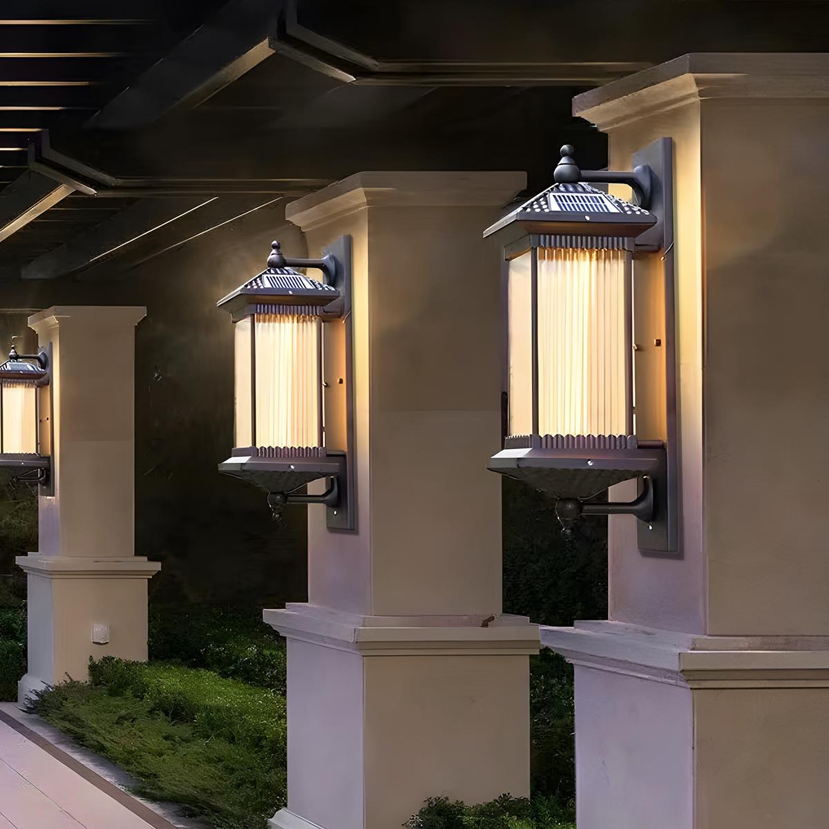 Waterproof Retro Striped Glass Solar Wall Lights