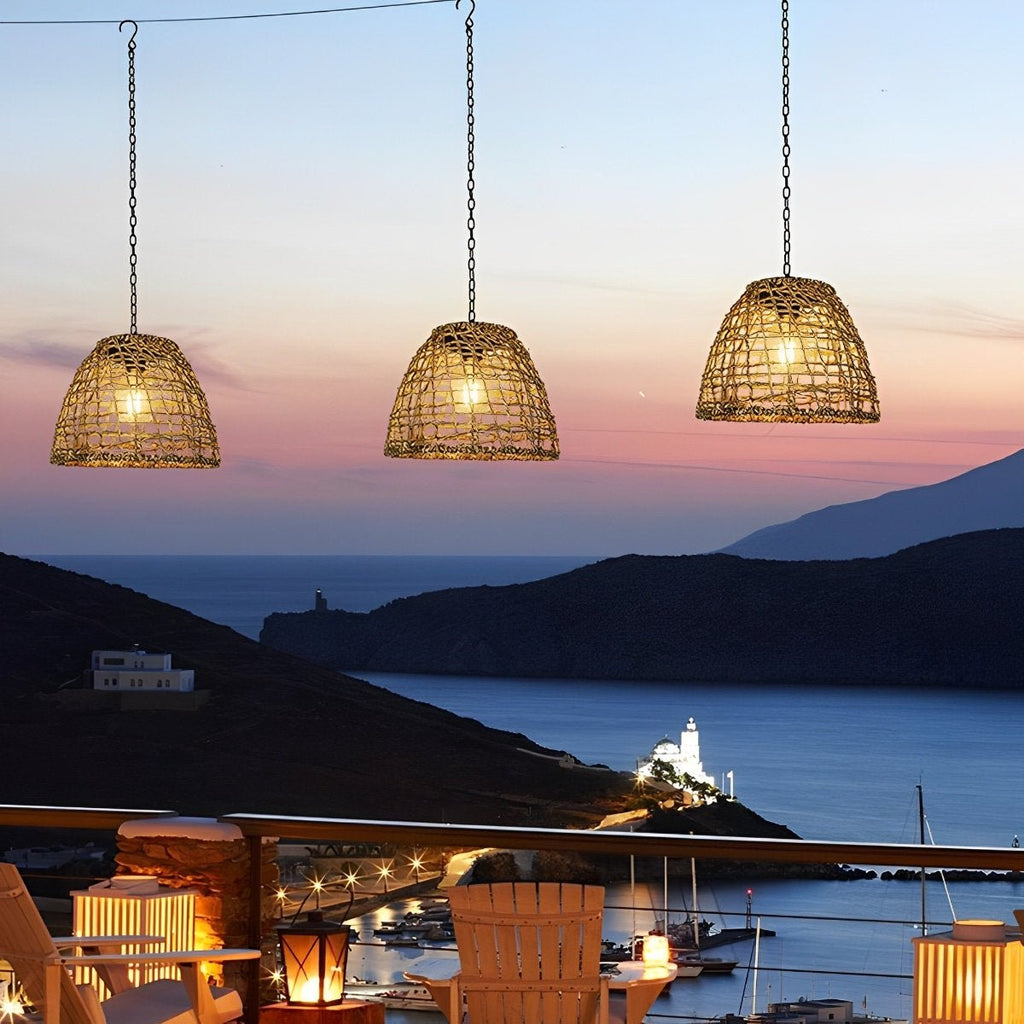 Waterproof Solar Bell Rattan Outdoor Lanterns Pendant Lights